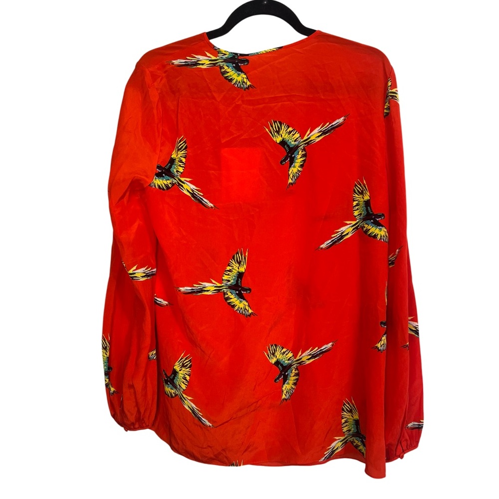 Diane Von Furstenberg Long Sleeve Keyhole Silk Blouse in Aurora Candy Red - Picture 5 of 8